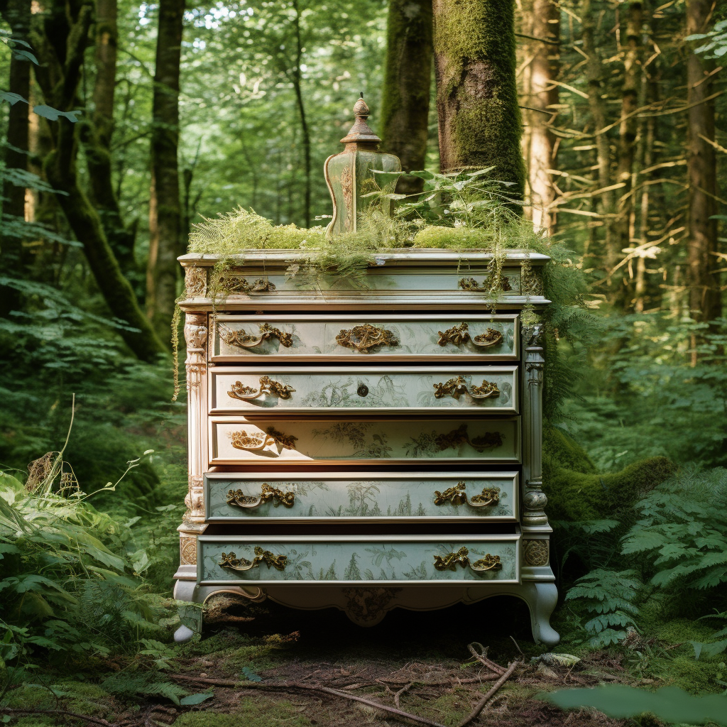 vintage furniture surrounded by trees