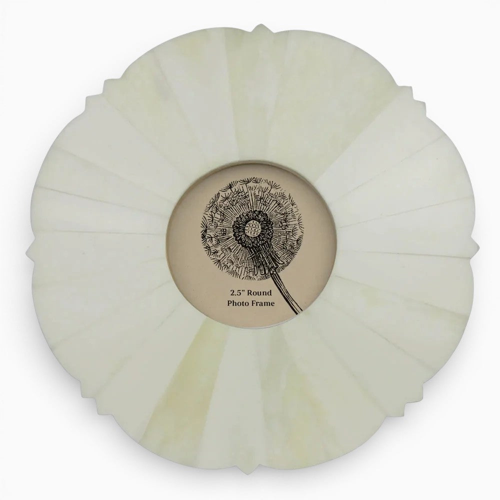 Bone Round Scalloped Photo Frame