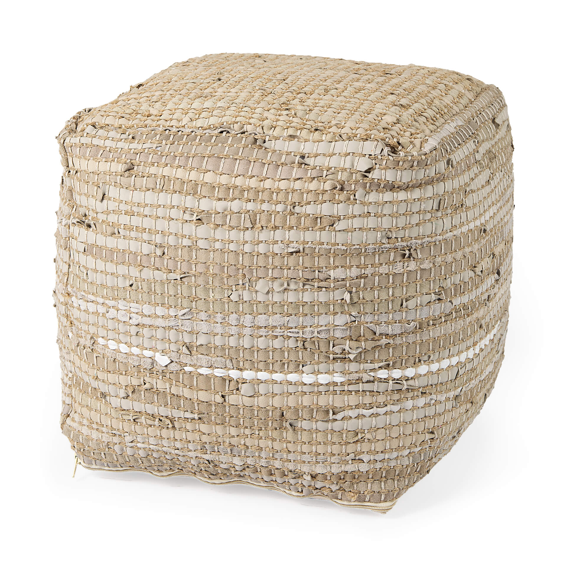 Aalia Leather & Jute Pouf