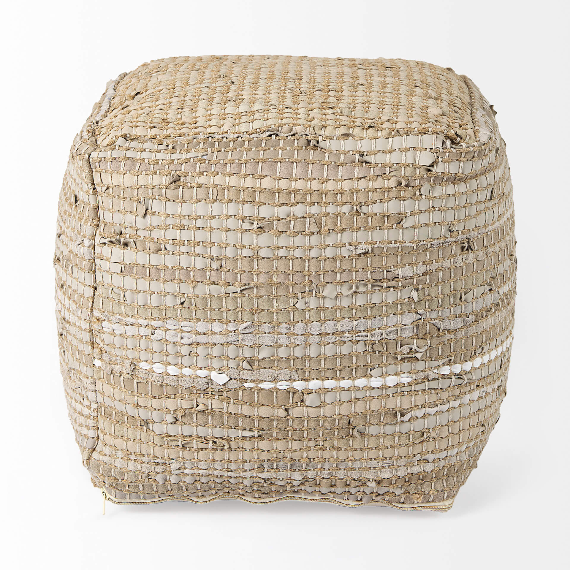 Aalia Leather & Jute Pouf