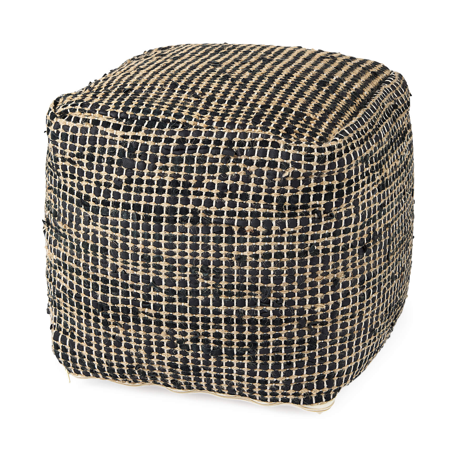 Aalia Leather & Jute Pouf