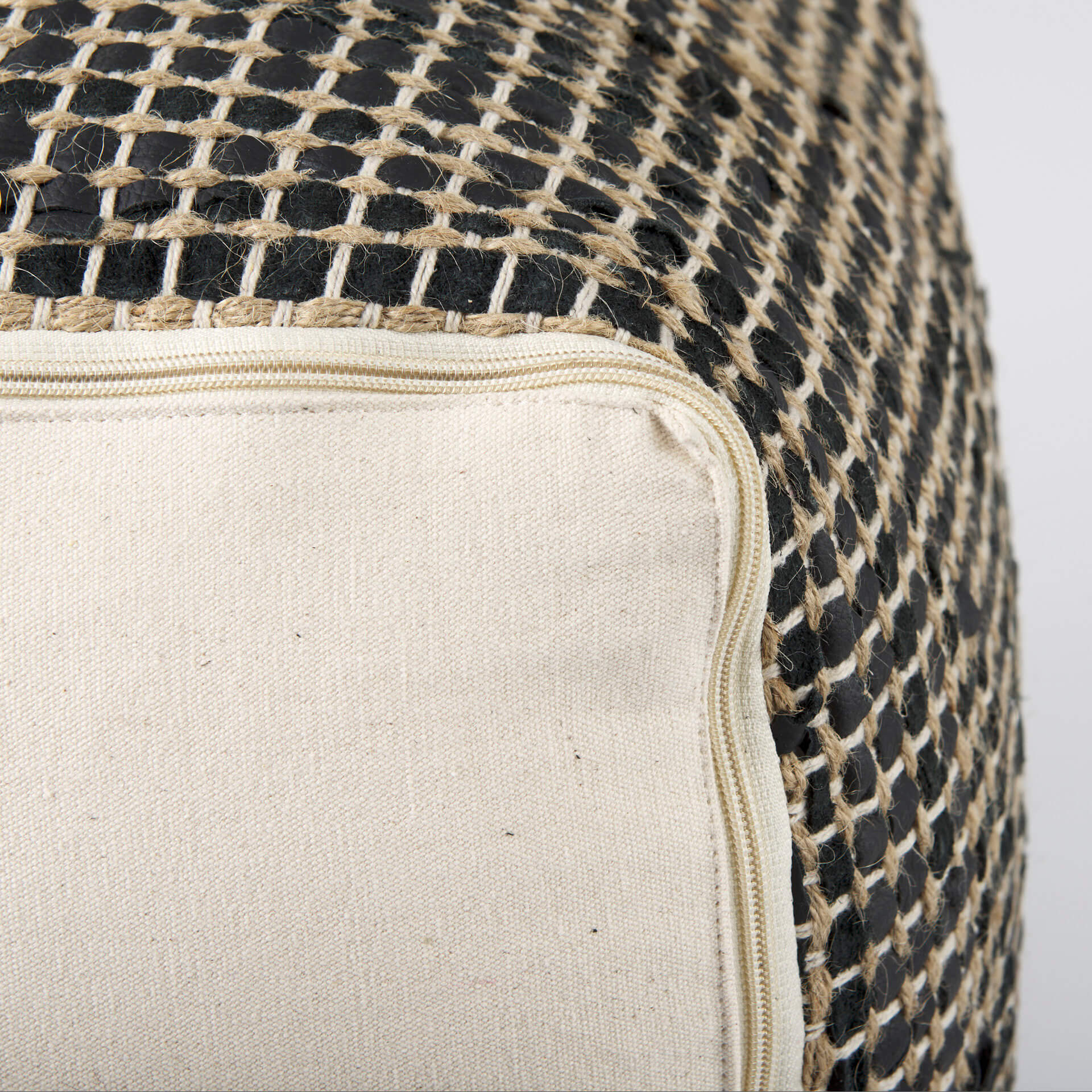 Aalia Leather & Jute Pouf