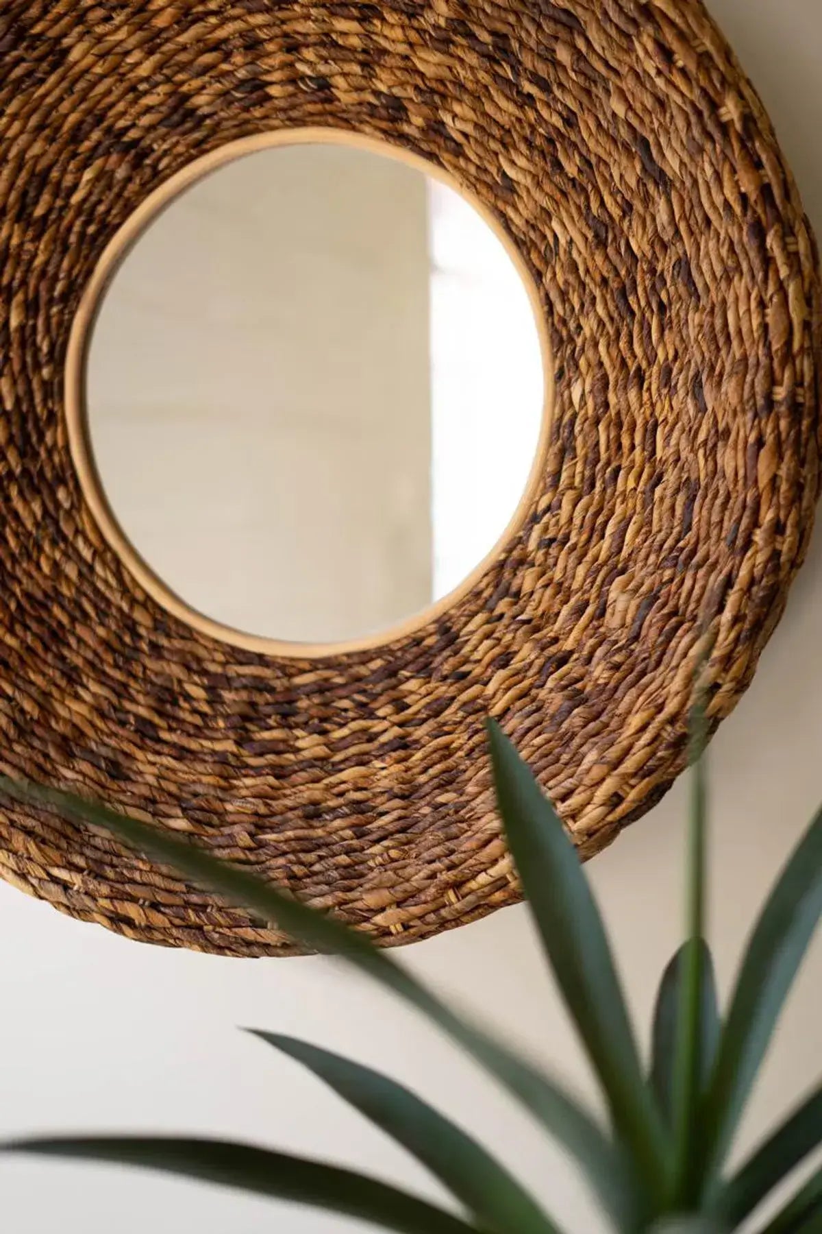 Round Banana Fiber Framed Mirror