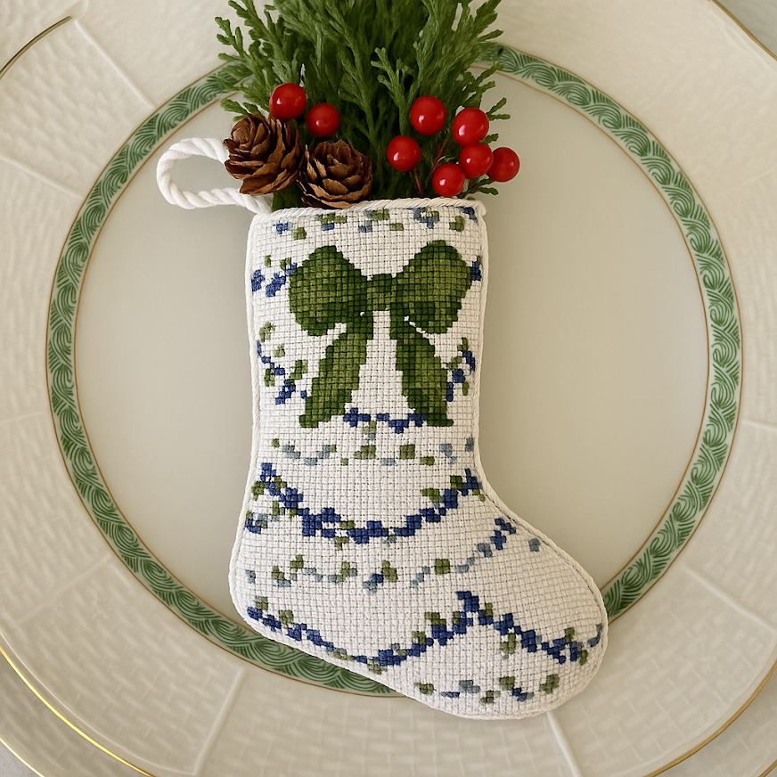The Classic Holiday Bow Needlepoint Stocking