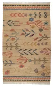 Folk Floral Kilim Handwoven Jute Rug