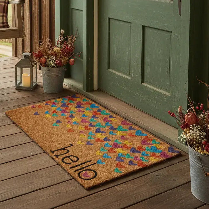 Colorful Hearts Hello Doormat