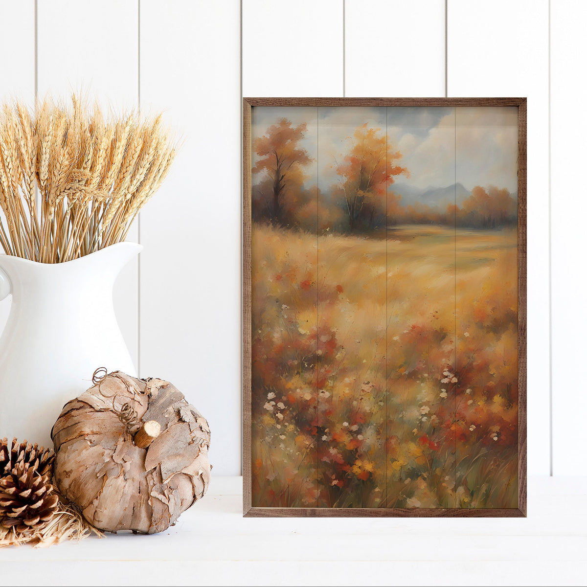 Autumn Field With Trees Wood Framed Print