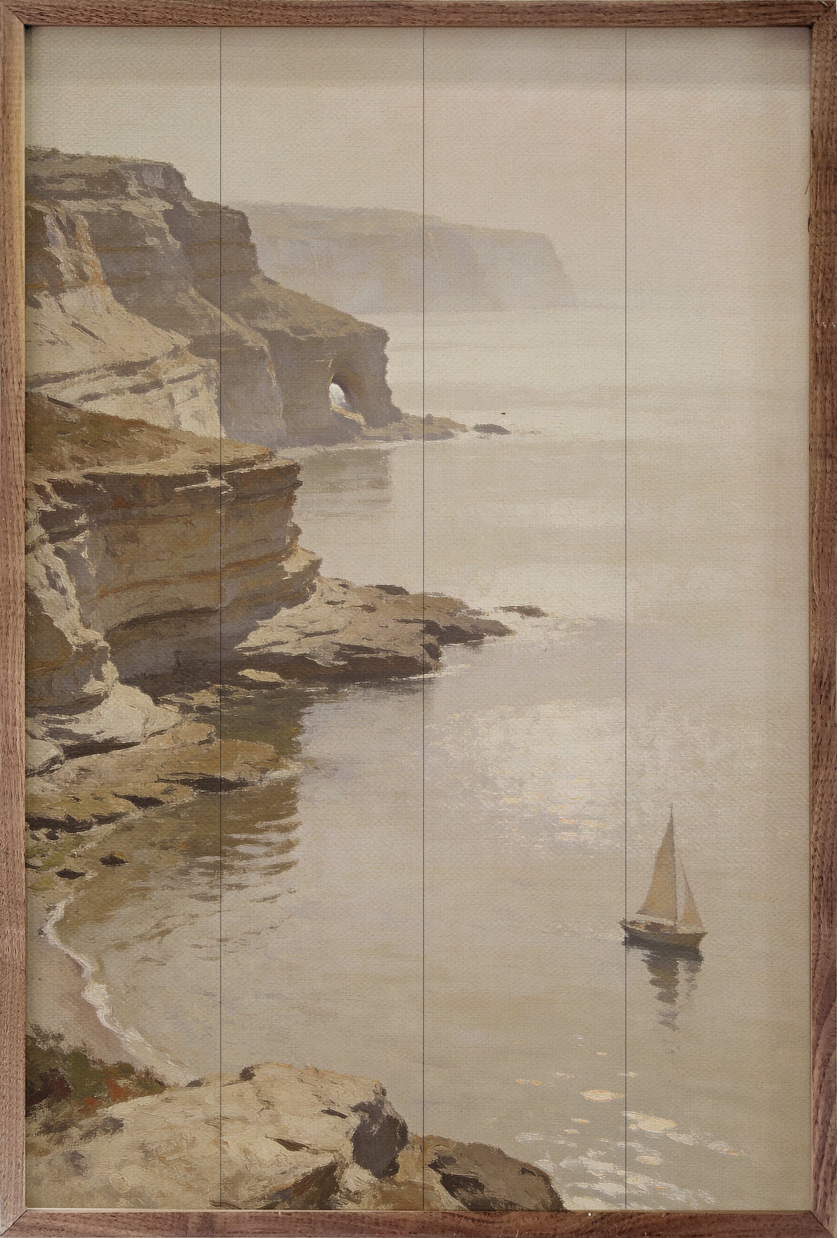 Cliffside Coastal Sail Wood Framed Print