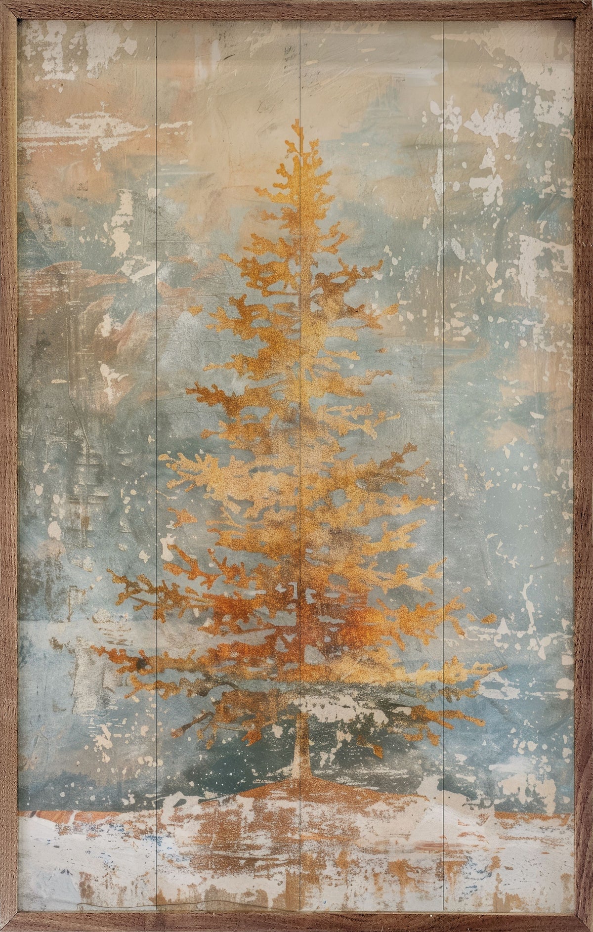 Distressed Gold Tree Wood Framed Print
