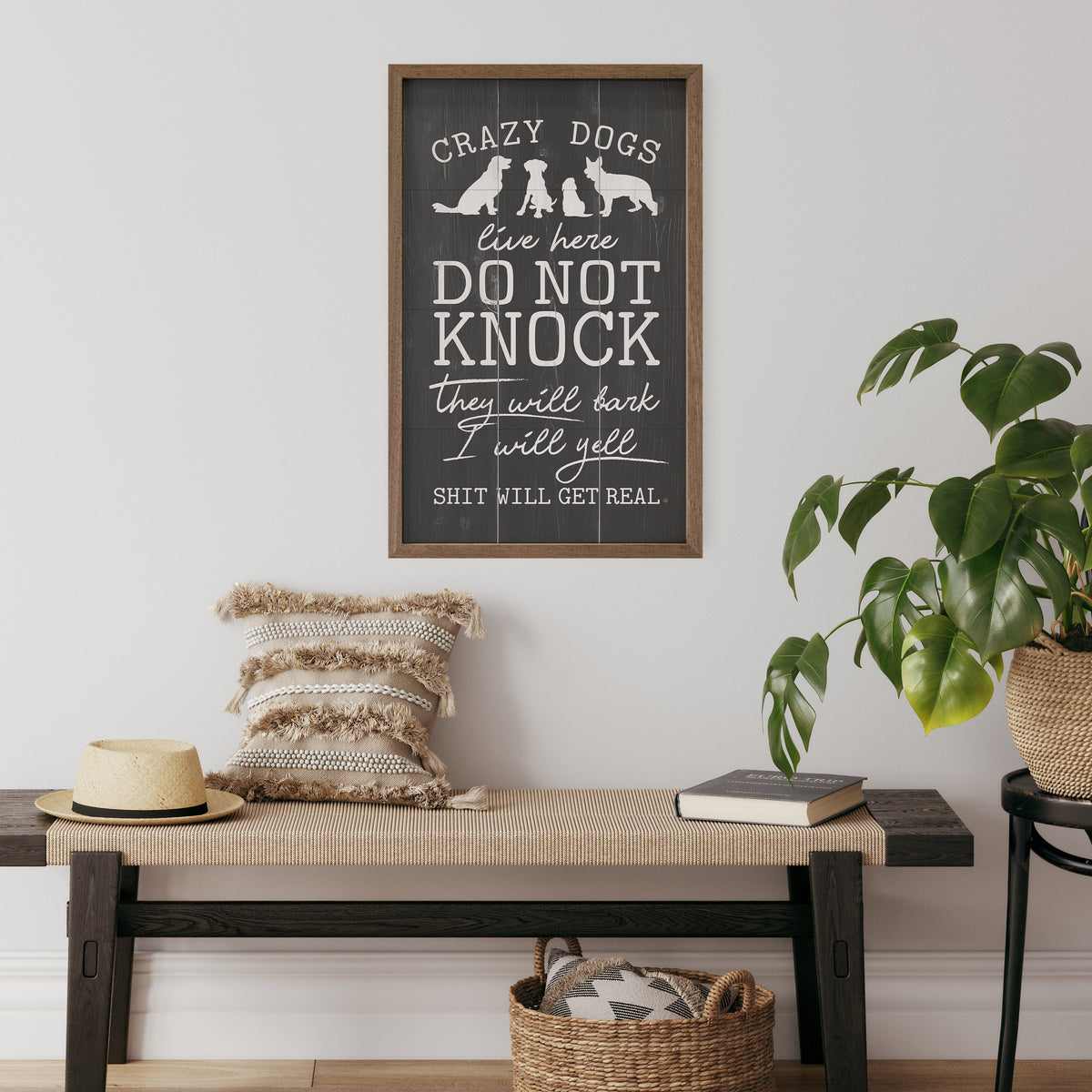 Do Not Knock Crazy Dogs Live Here Wood Framed Print