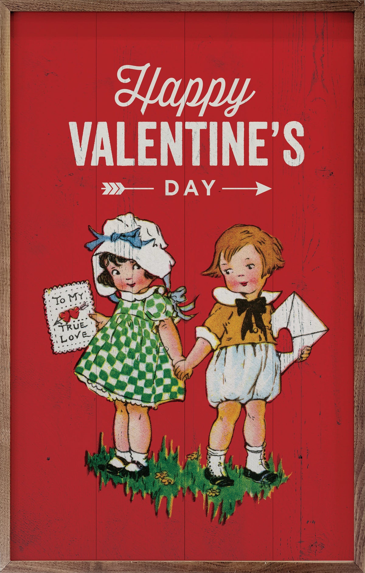 Happy Valentine's Vintage Style Wood Framed Print