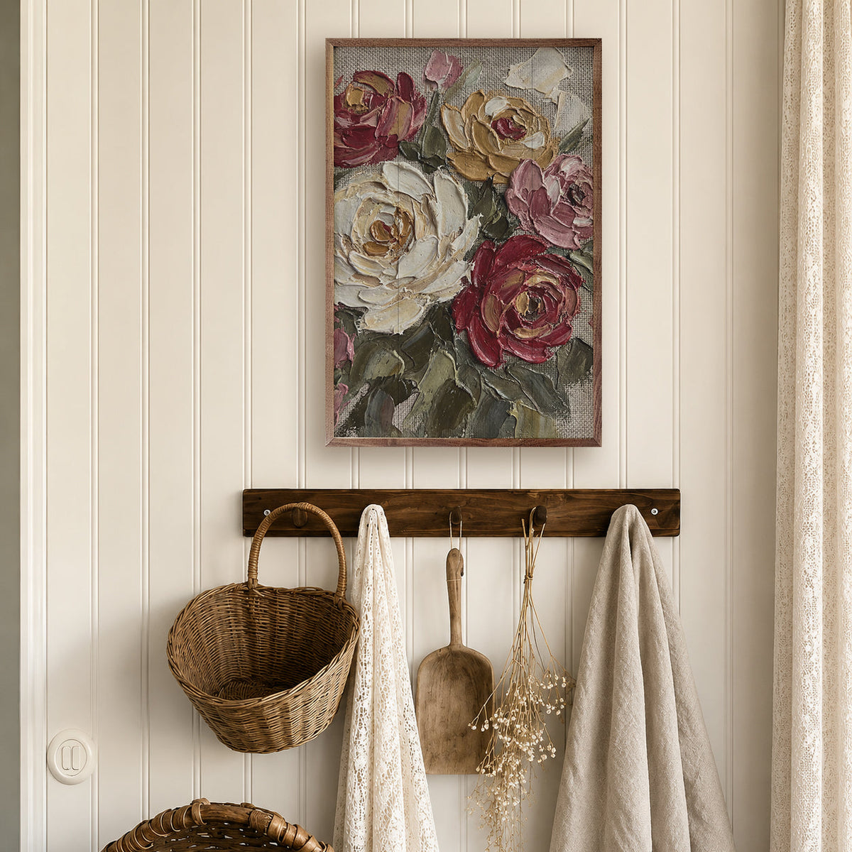 Heirloom Floral Cluster Wood Framed Print