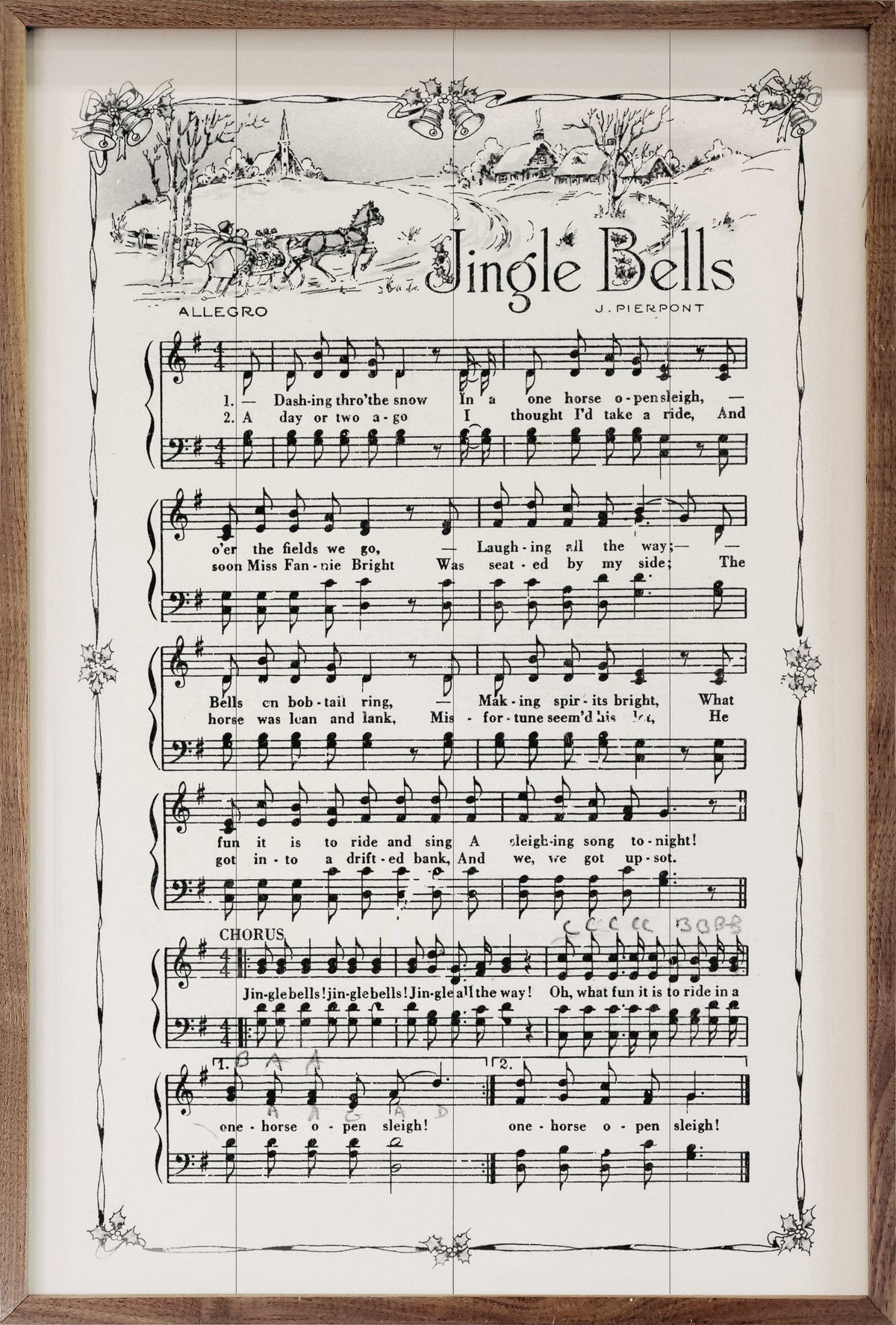 Jingle Bells Sheet Music Wood Framed Print