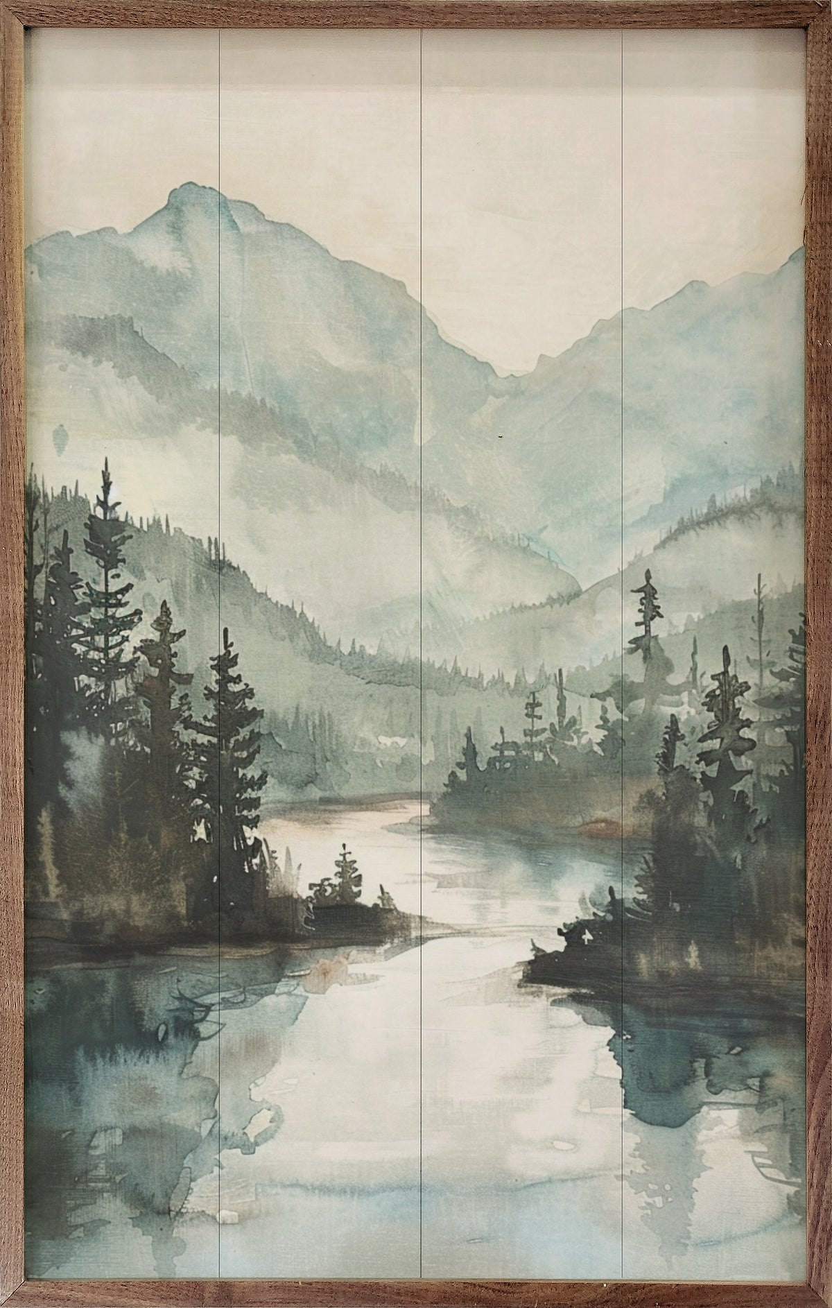 Mountain River View Wood Framed Print