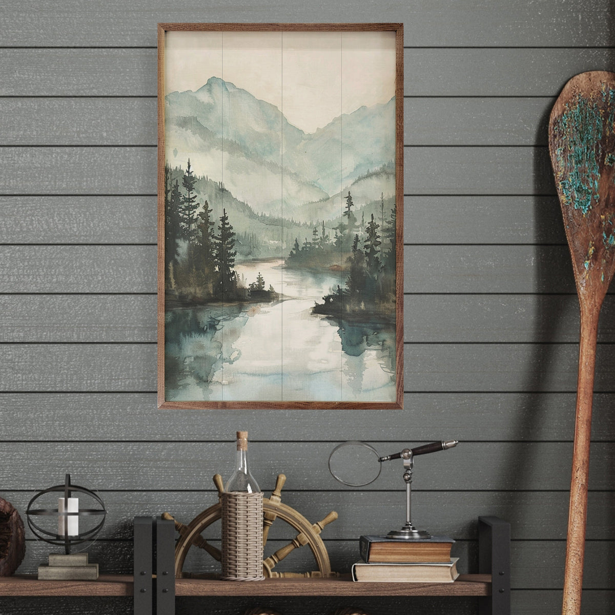 Mountain River View Wood Framed Print