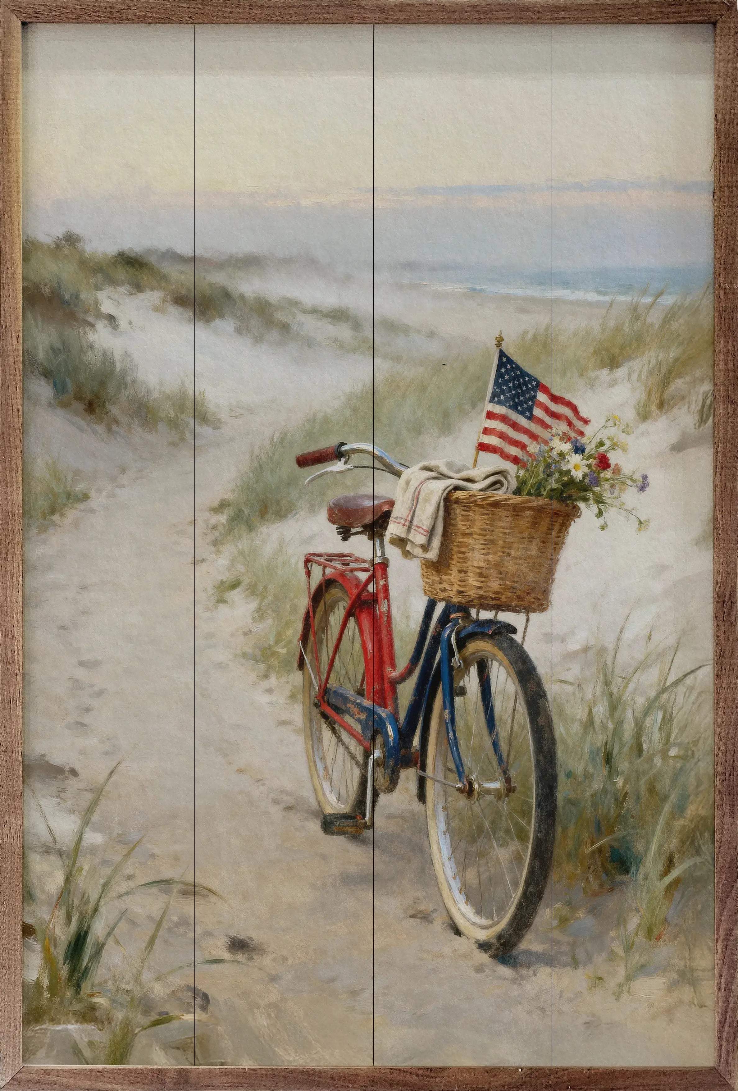 Patriotic Bike On The Coast Wood Framed Print