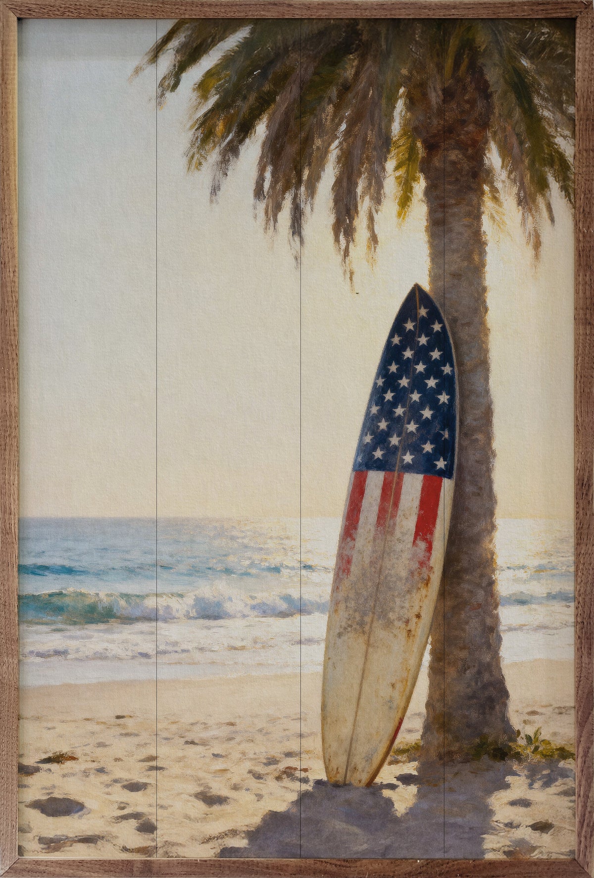 Patriotic Surfboard Beach Wood Framed Print