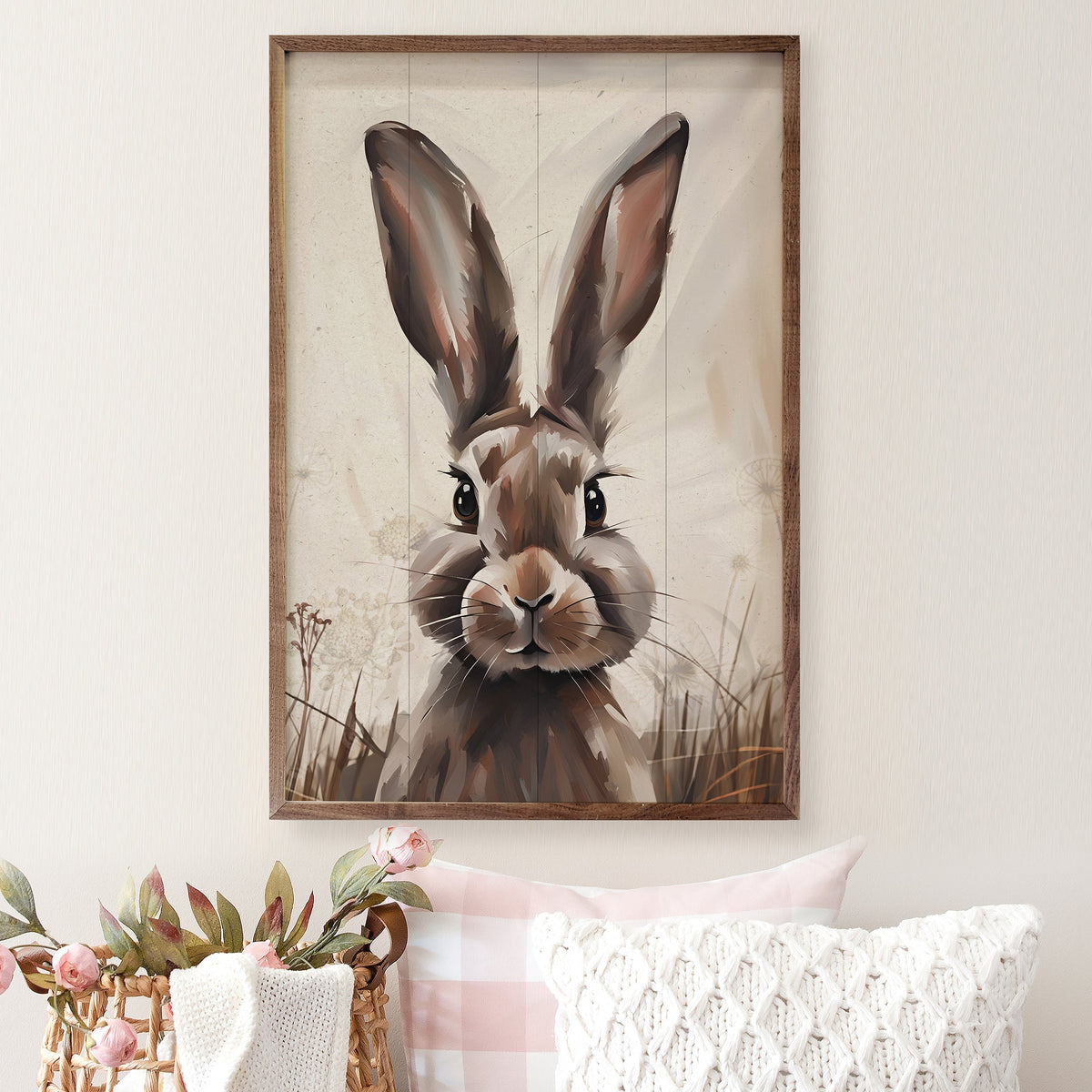 Peeking Brown Rabbit Wood Framed Print