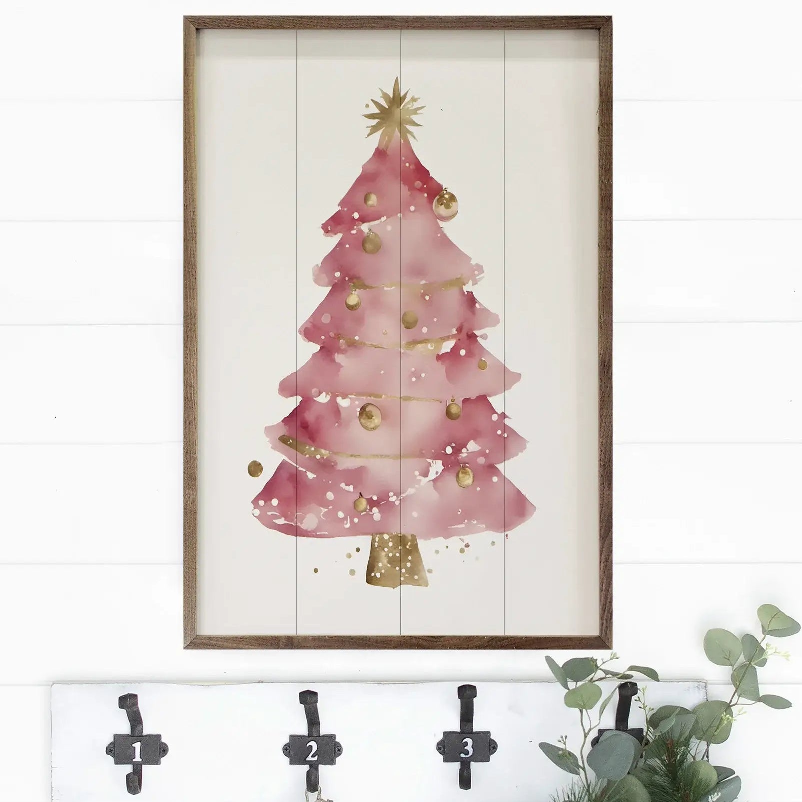 Pretty Pink Christmas Tree Wood Framed Print