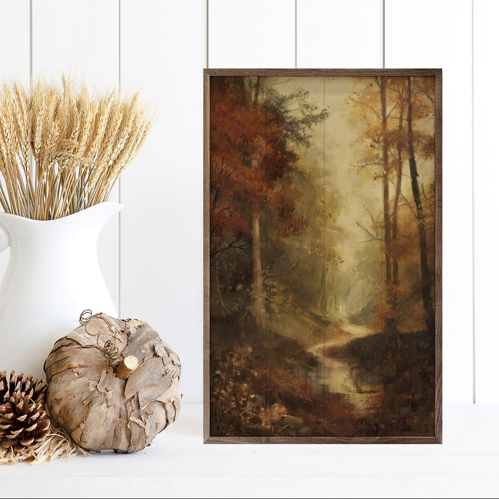 Vintage Fall Landscape Wood Framed Print