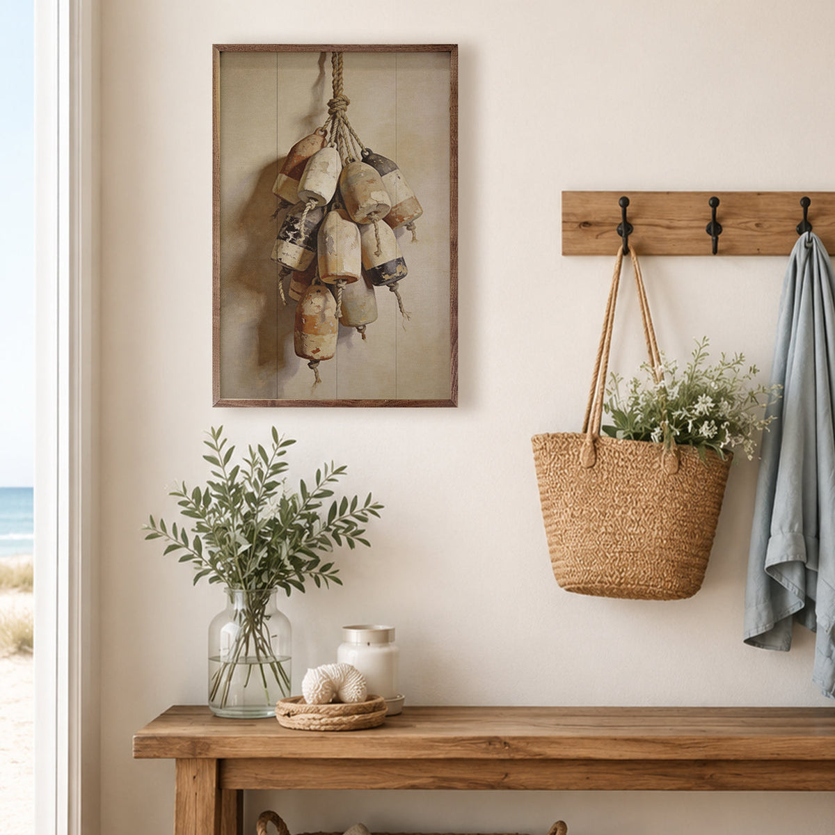 Vintage Lobster Buoys Wood Framed Print