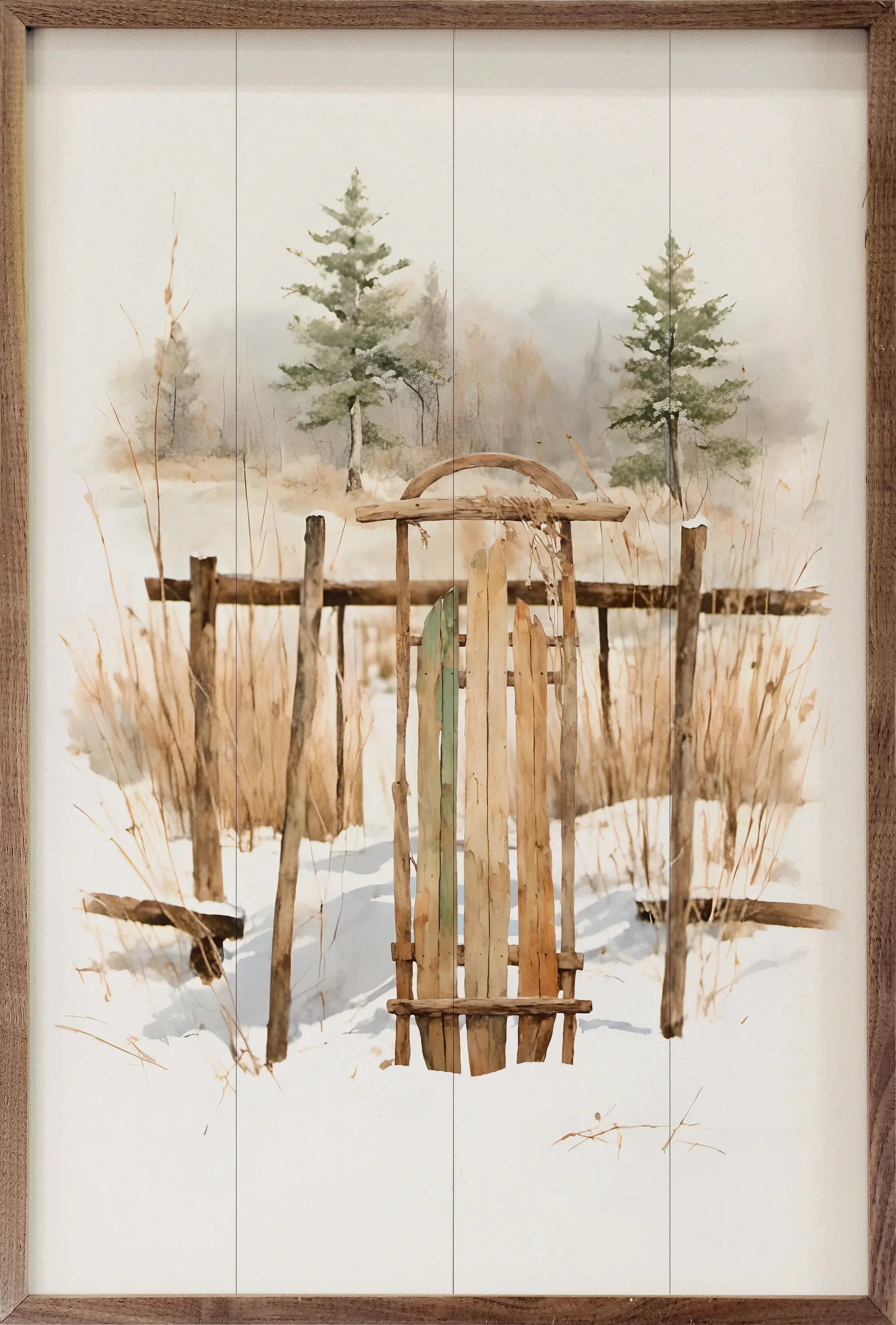 Vintage Sleigh Resting Wood Framed Print