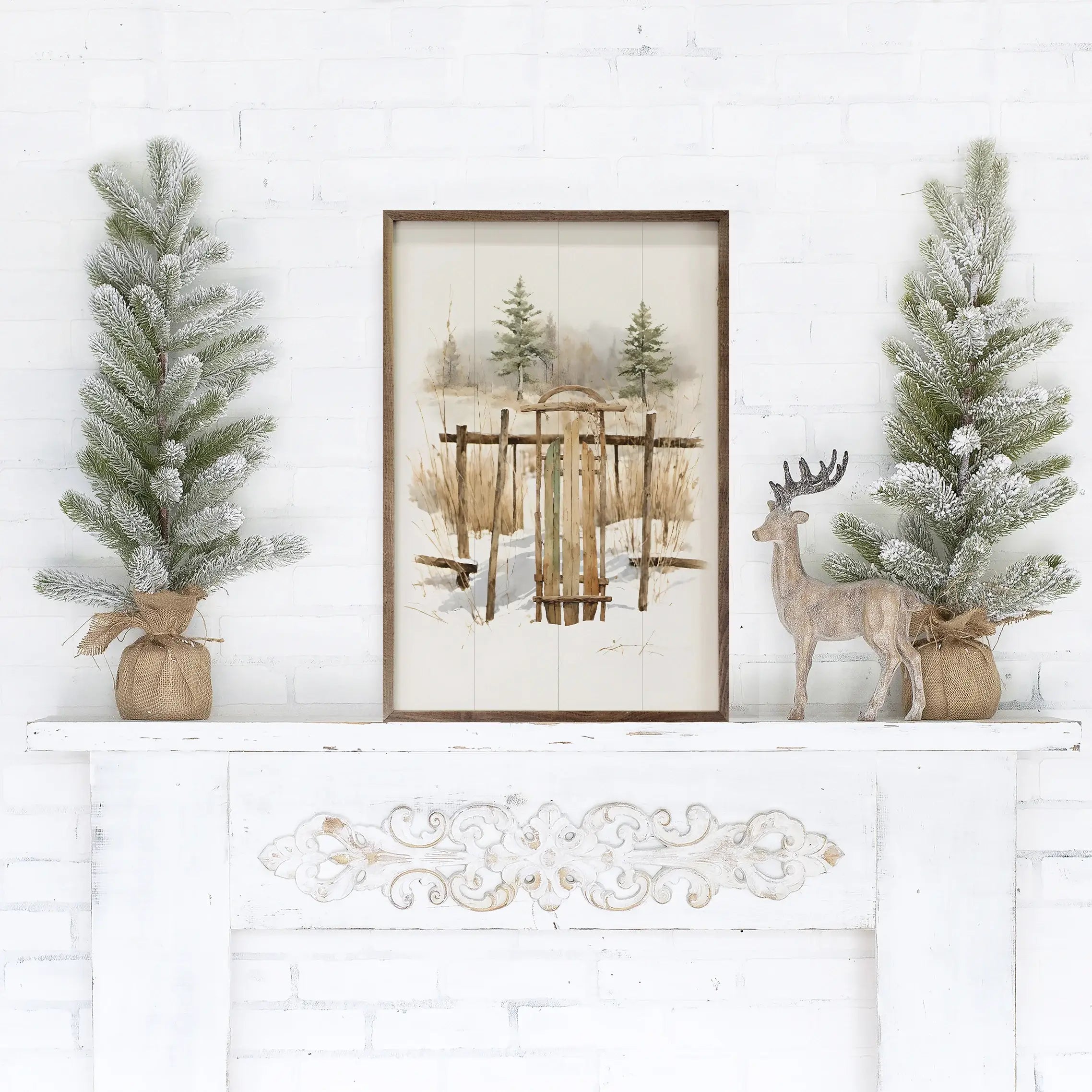 Vintage Sleigh Resting Wood Framed Print