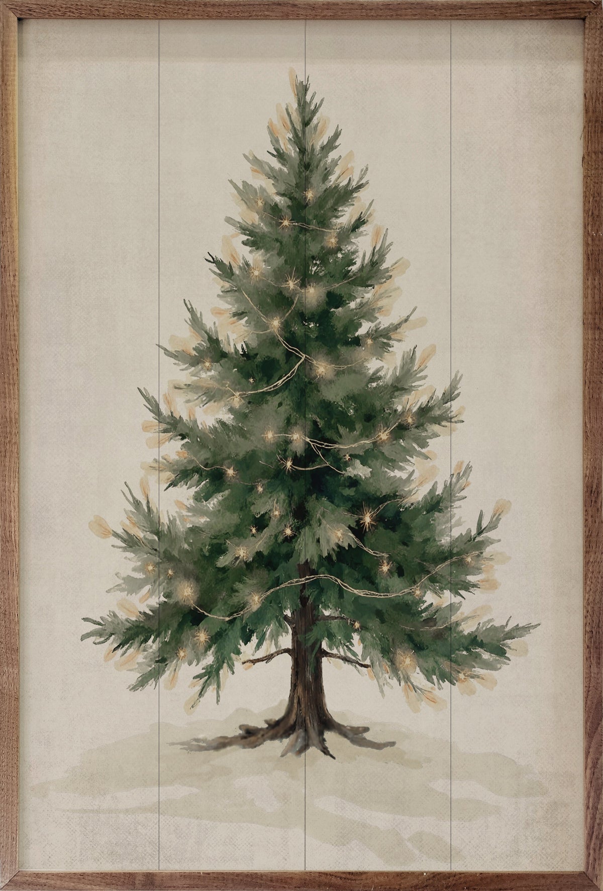 Lighted Pine Tree Wood Framed Print