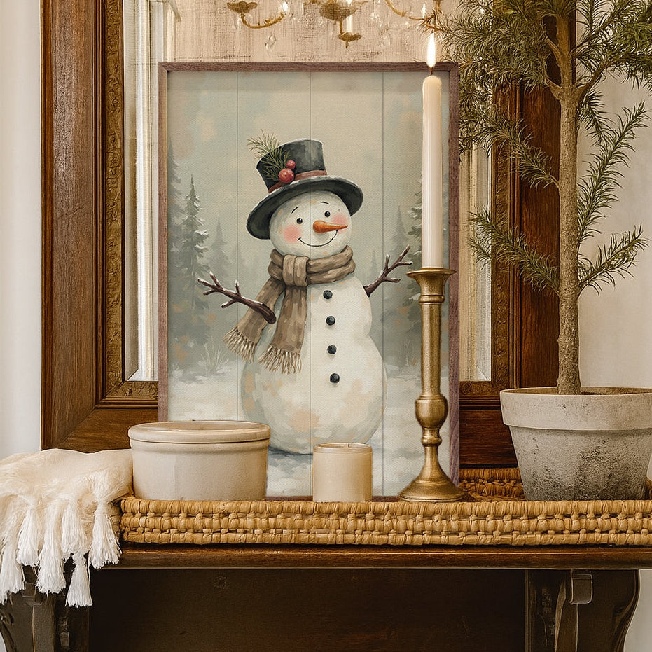 Snowman Wood Framed Print