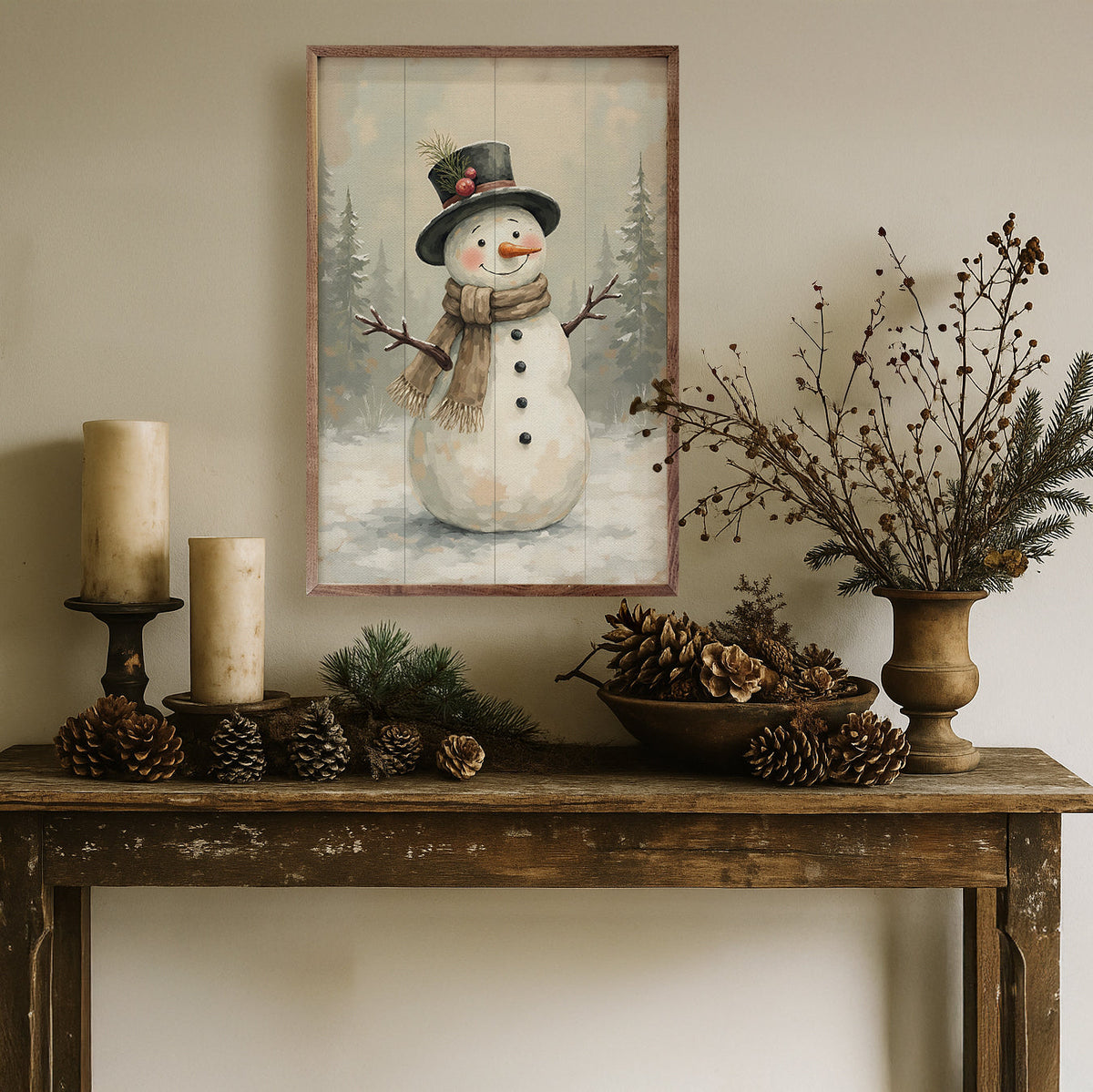 Snowman Wood Framed Print
