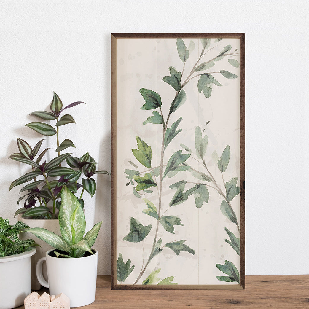 Botanical Panel 1 Two Vines By Nina Blue Wood Framed Print