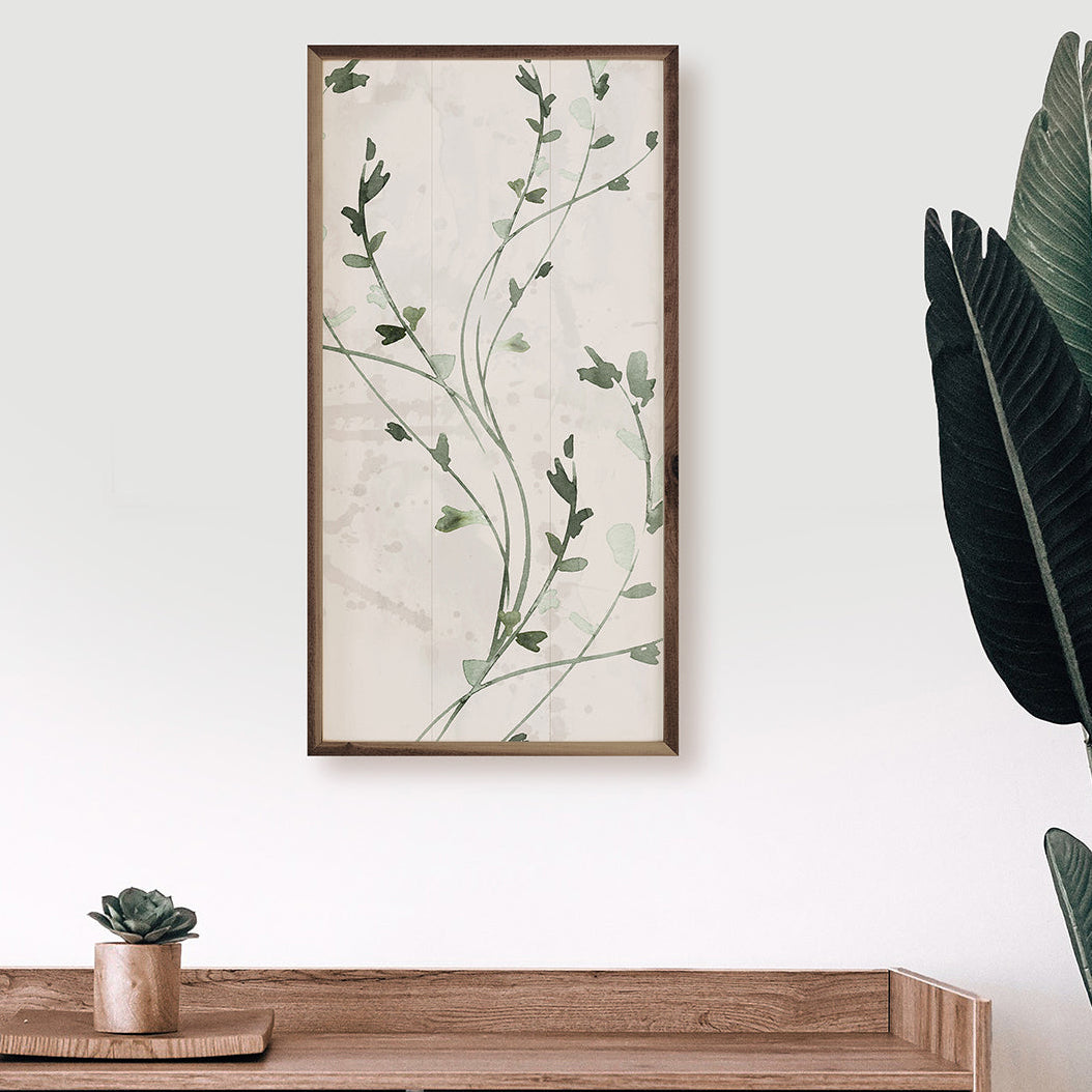 Botanical Panel 3 Thin Vines By Nina Blue Wood Framed Print