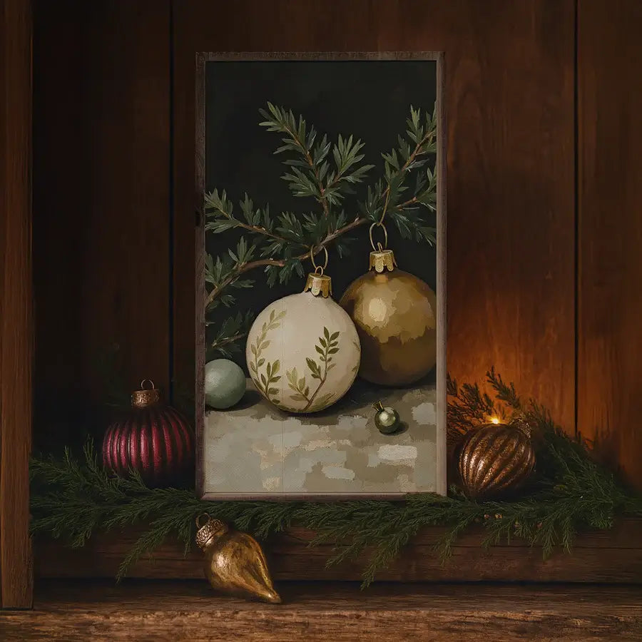 Gold & White Ornament Wood Framed Print