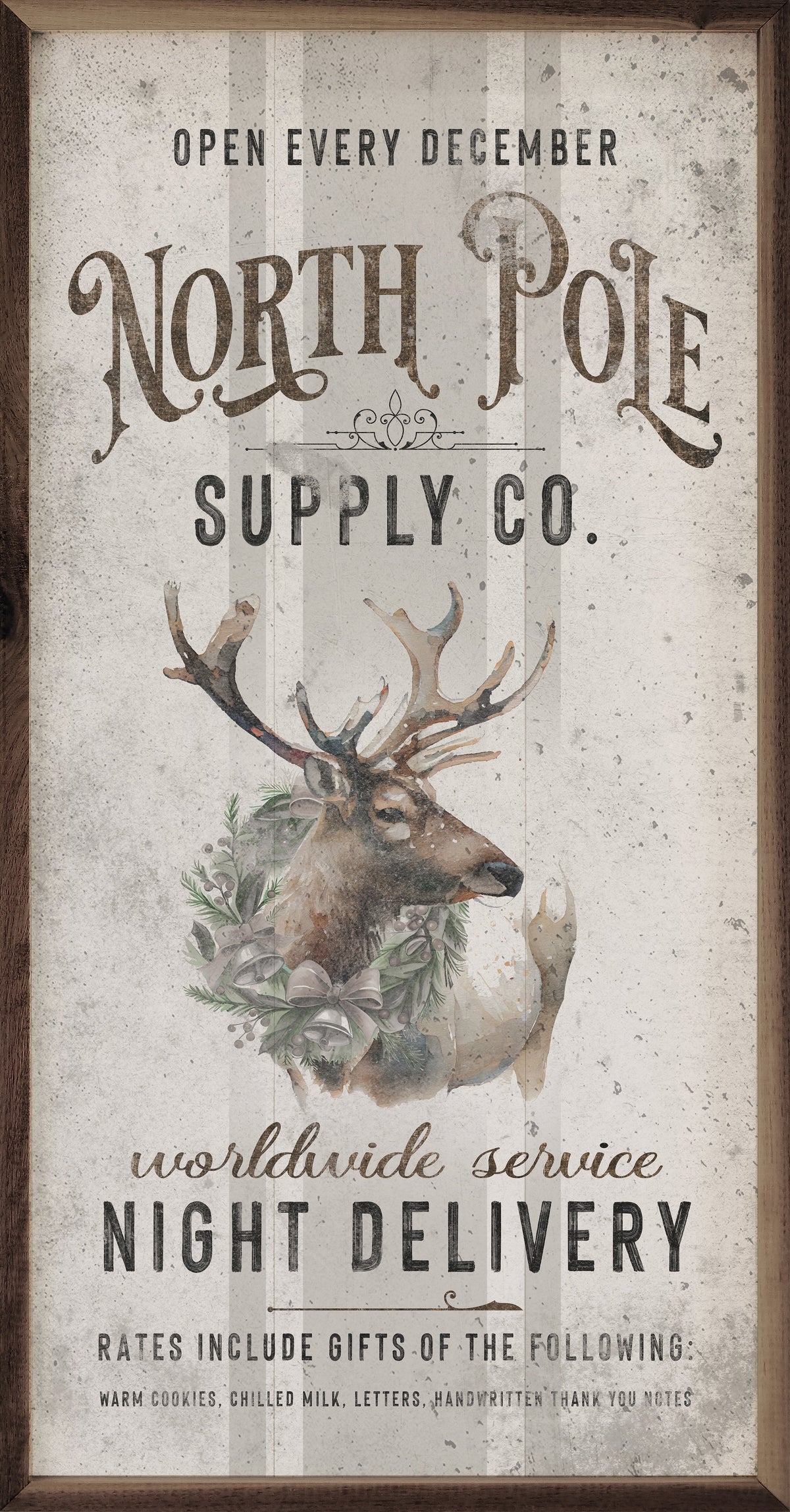 North Pole Supply Co Reindeer Wood Framed Print