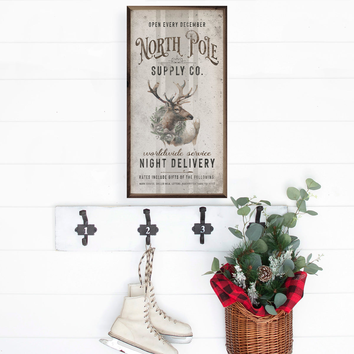 North Pole Supply Co Reindeer Wood Framed Print