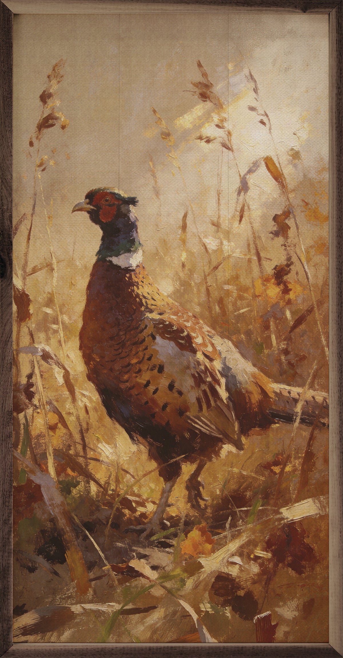 Pheasant In Golden Field Wood Framed Print