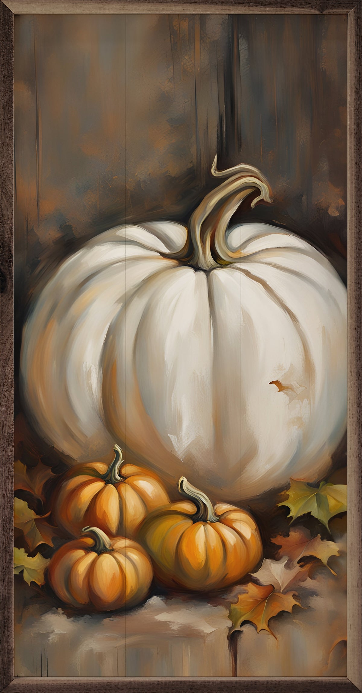 White Pumpkin And Small Orange Wood Framed Print
