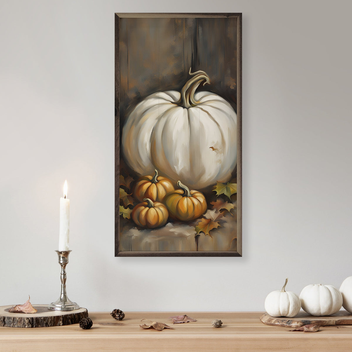 White Pumpkin And Small Orange Wood Framed Print