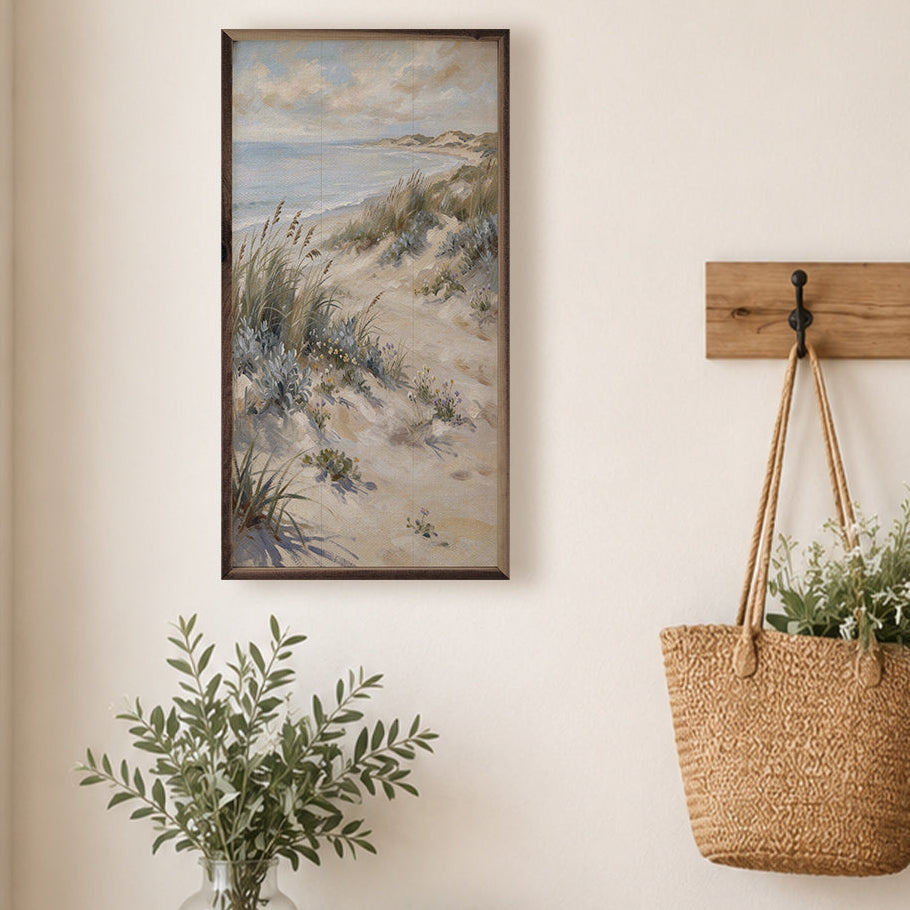 Wind Swept Coastal Dunes Wood Framed Print