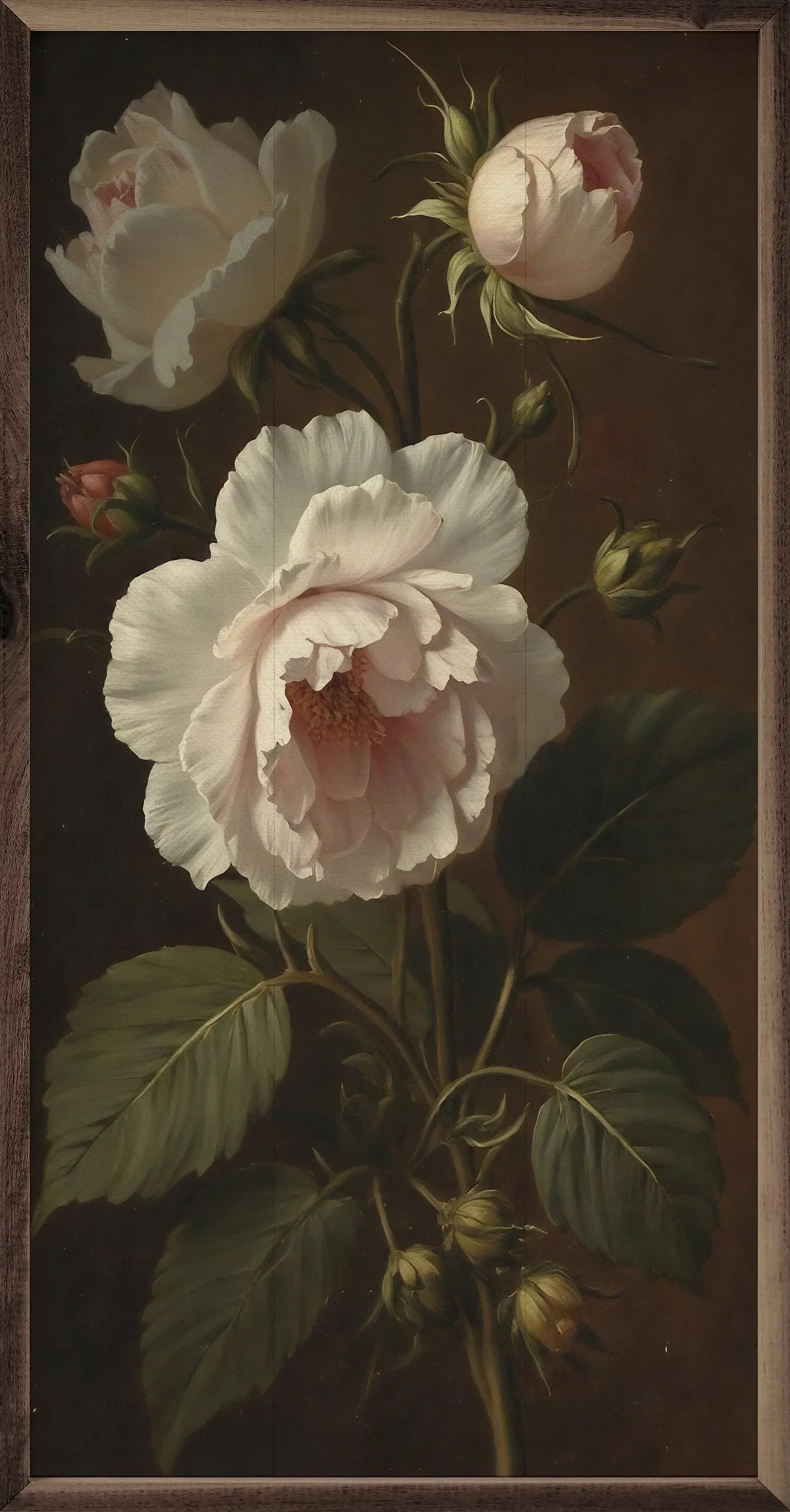 Vintage Ivory Peonies Wood Framed Print