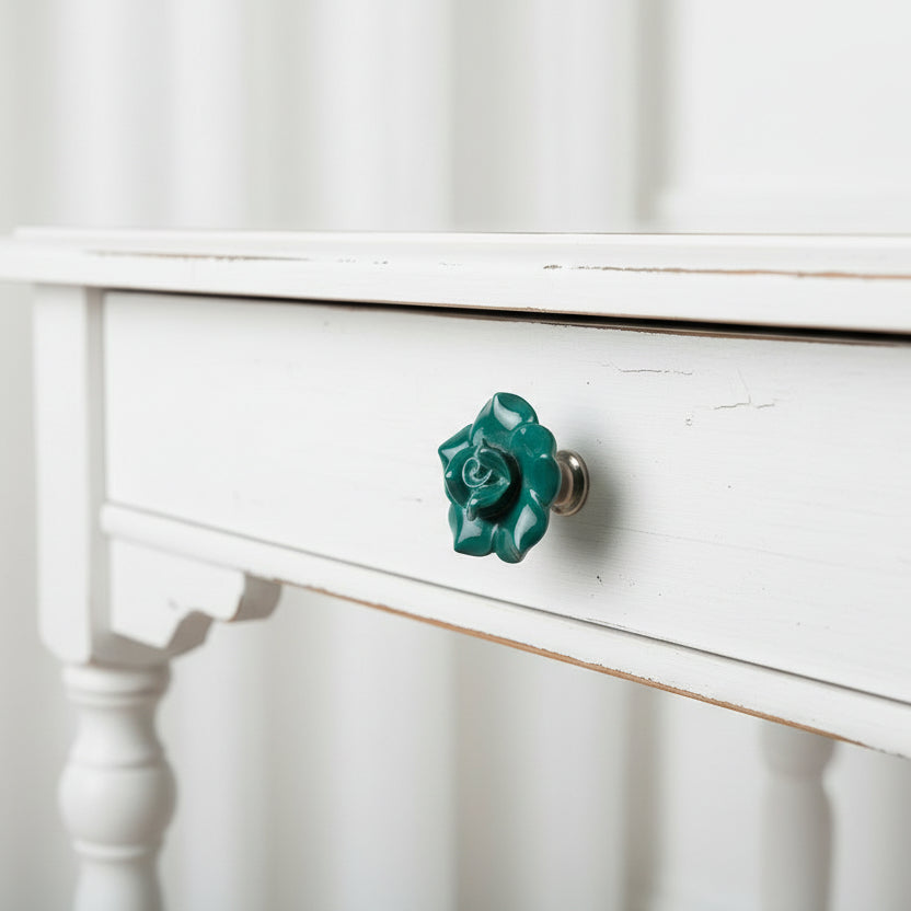 Forest Green Ceramic Rose Knob