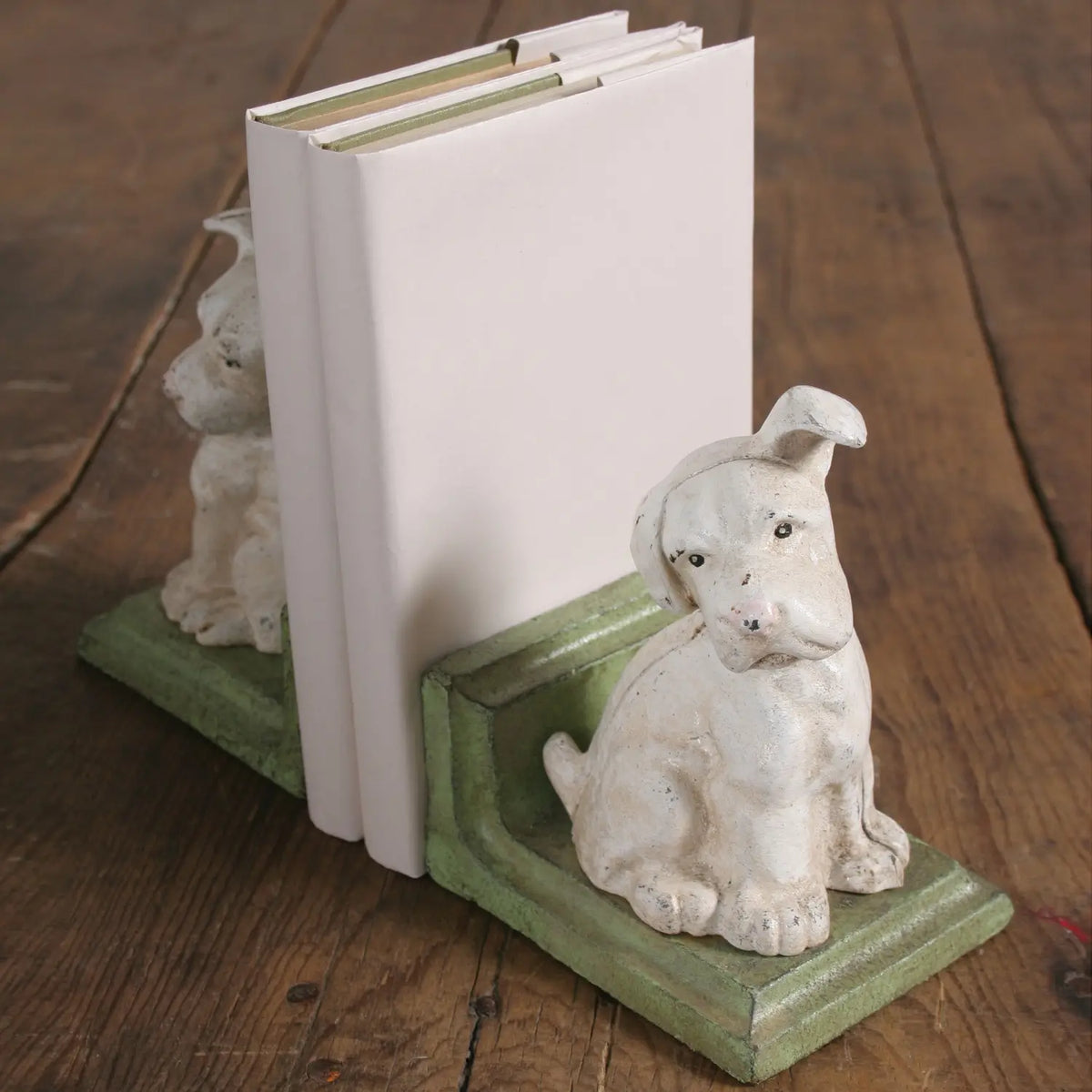 White Puppy Bookends Pair