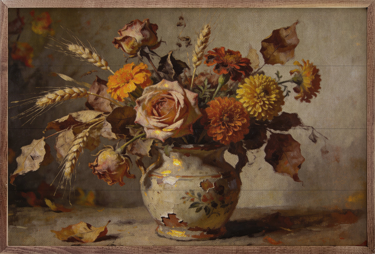 Autumn Rose & Wildflower Arrangement Wood Framed Print