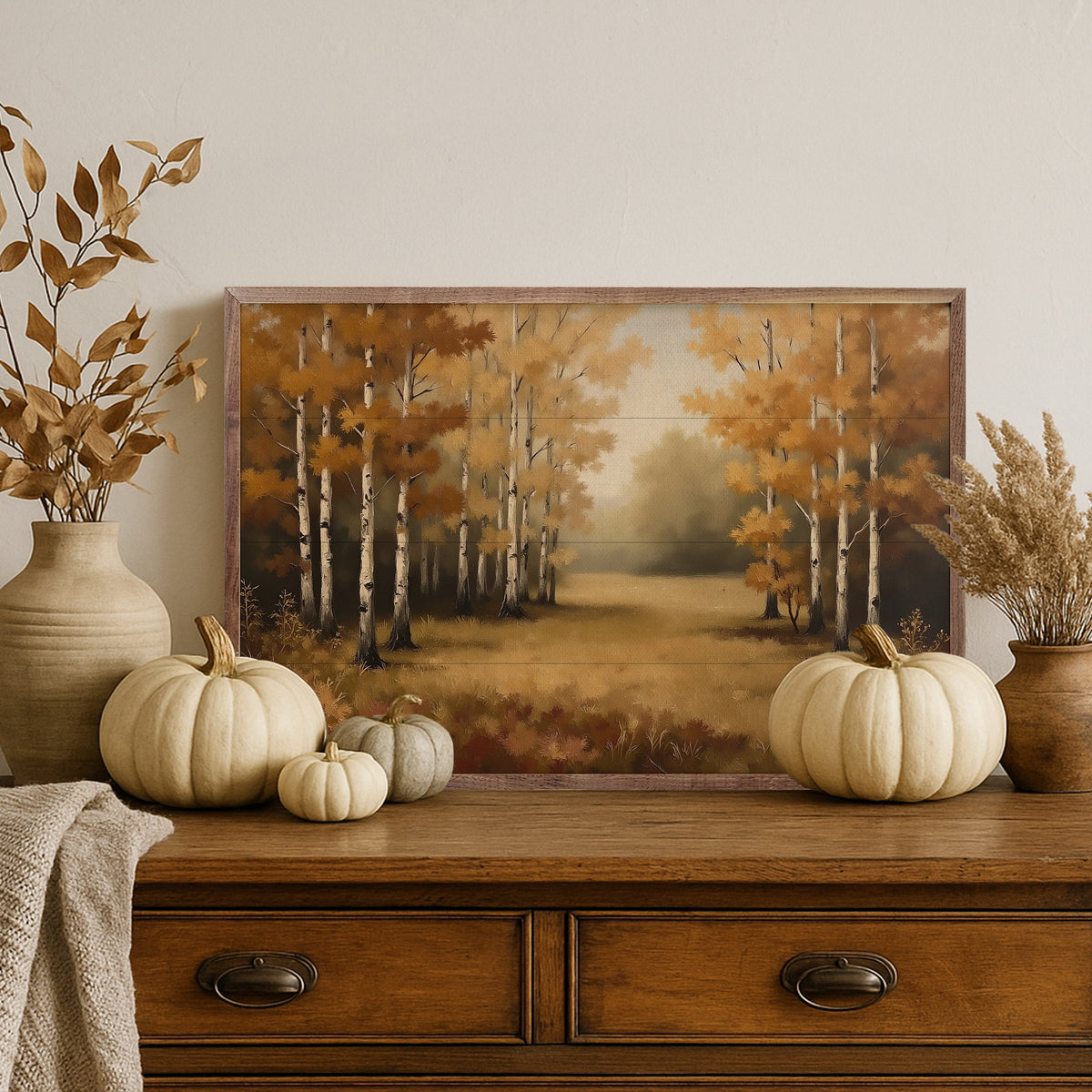 Autumn’s Birch Forest Wood Framed Print