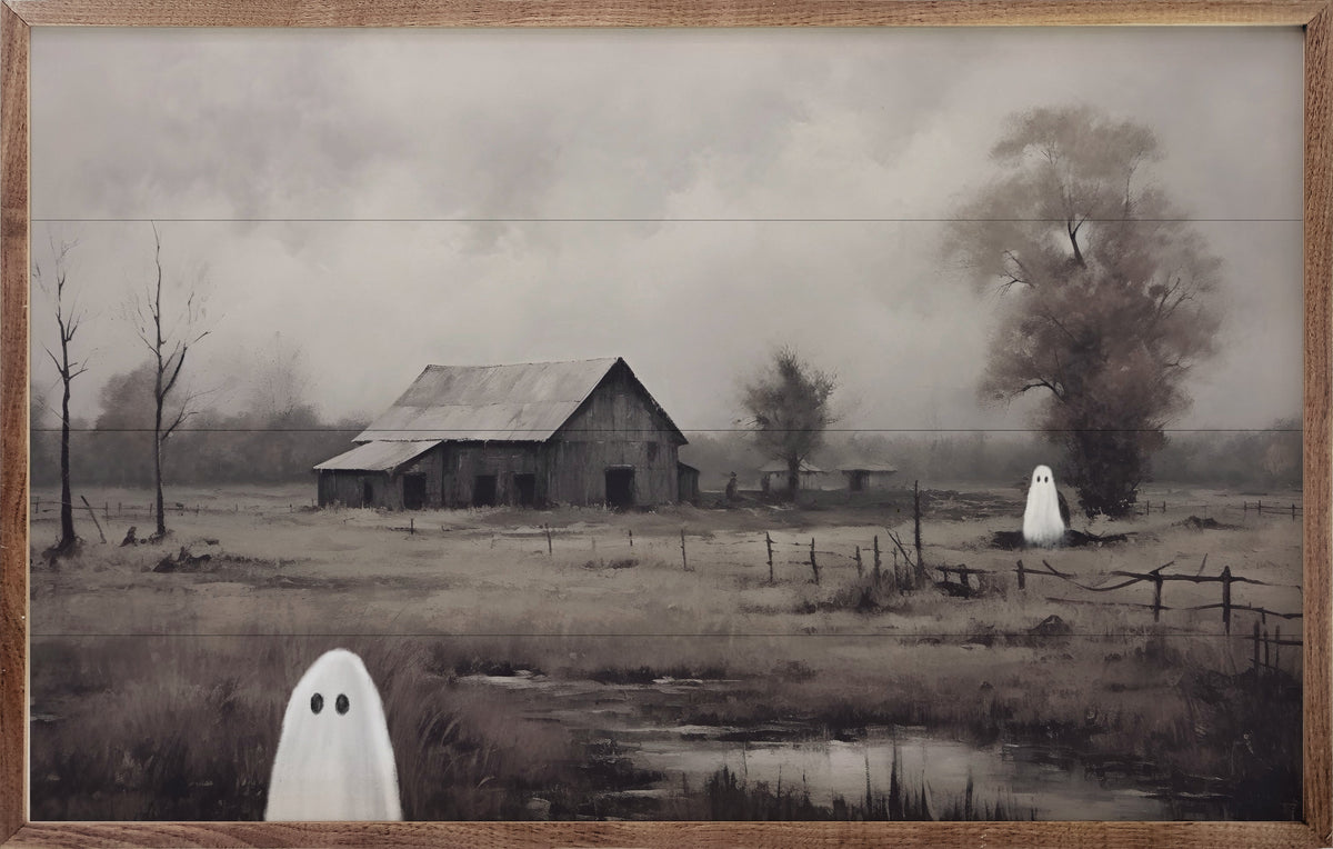 Barn With Ghosts By Petals Prints Wood Framed Print