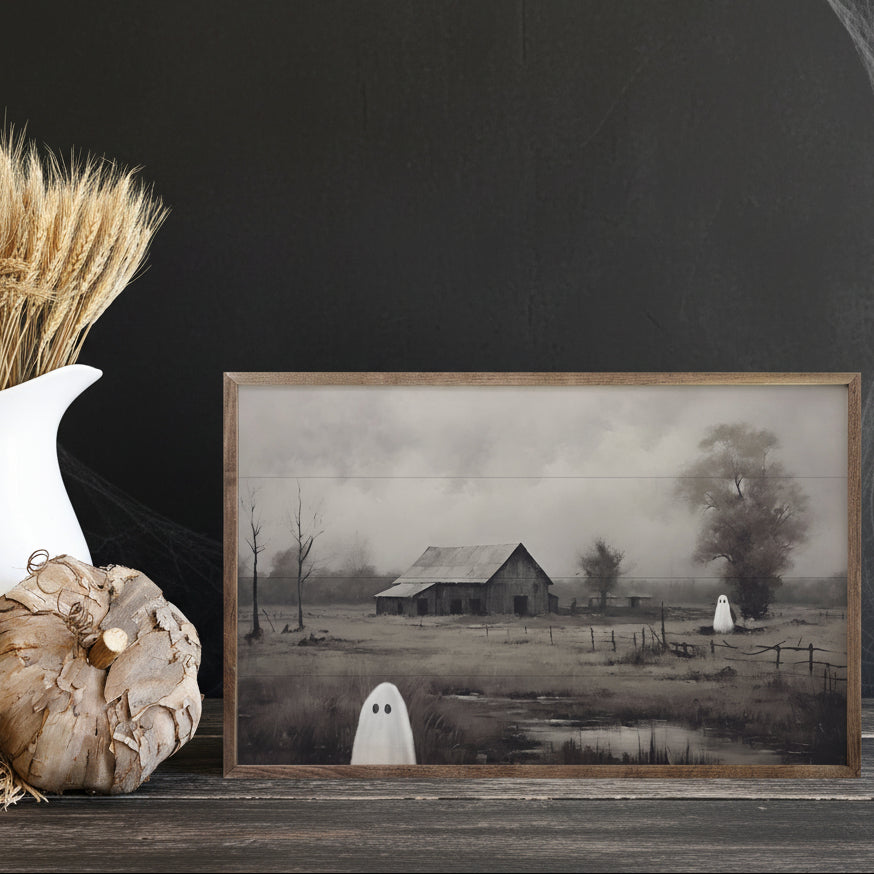 Barn With Ghosts By Petals Prints Wood Framed Print