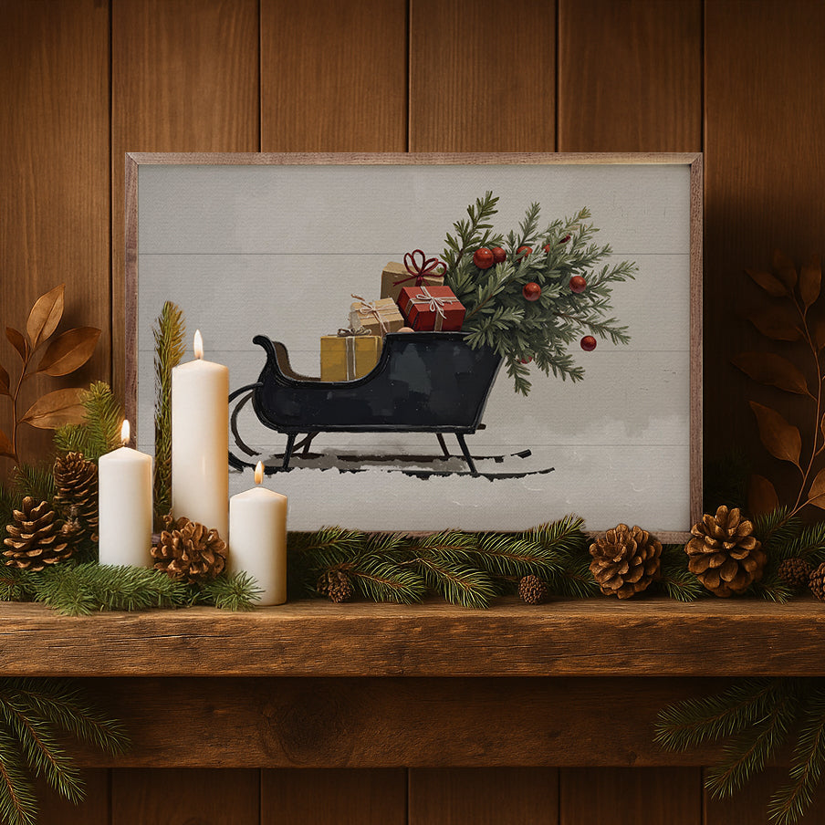 Black Sleigh Wood Framed Print