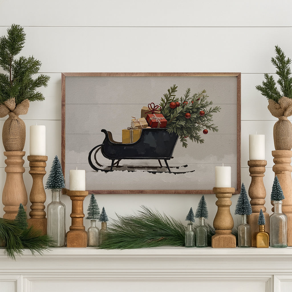 Black Sleigh Wood Framed Print