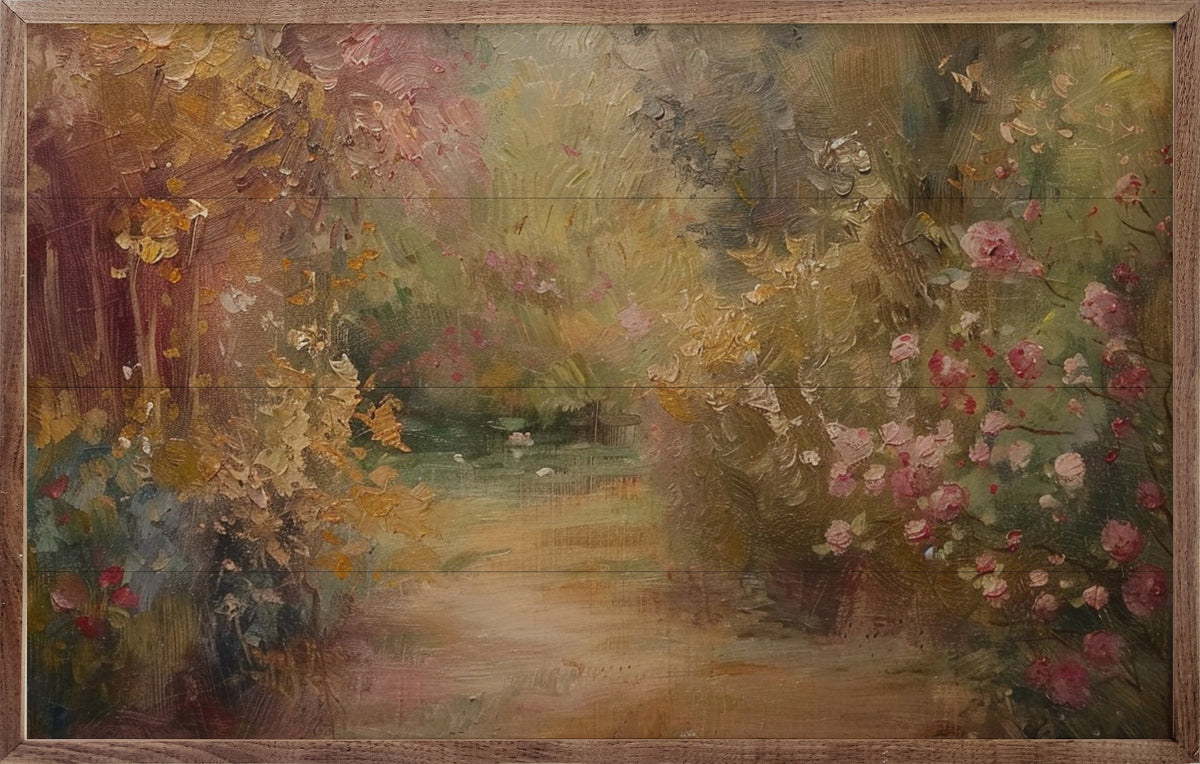 Blossoming Garden Wall Wood Framed Print