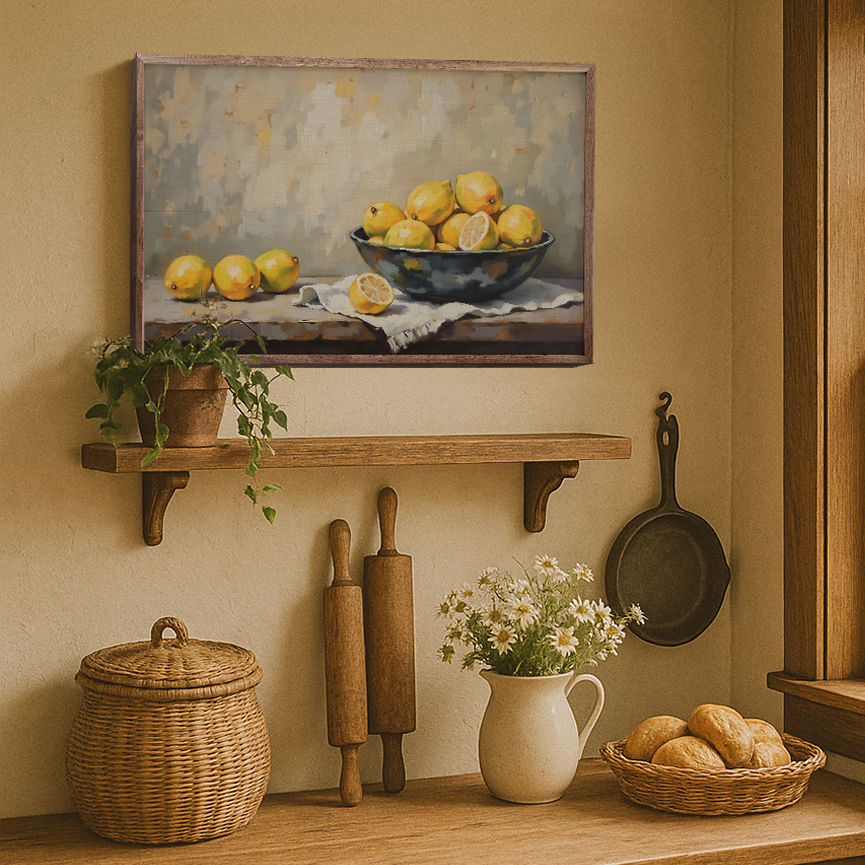 Bowl Of Lemons Wood Framed Print